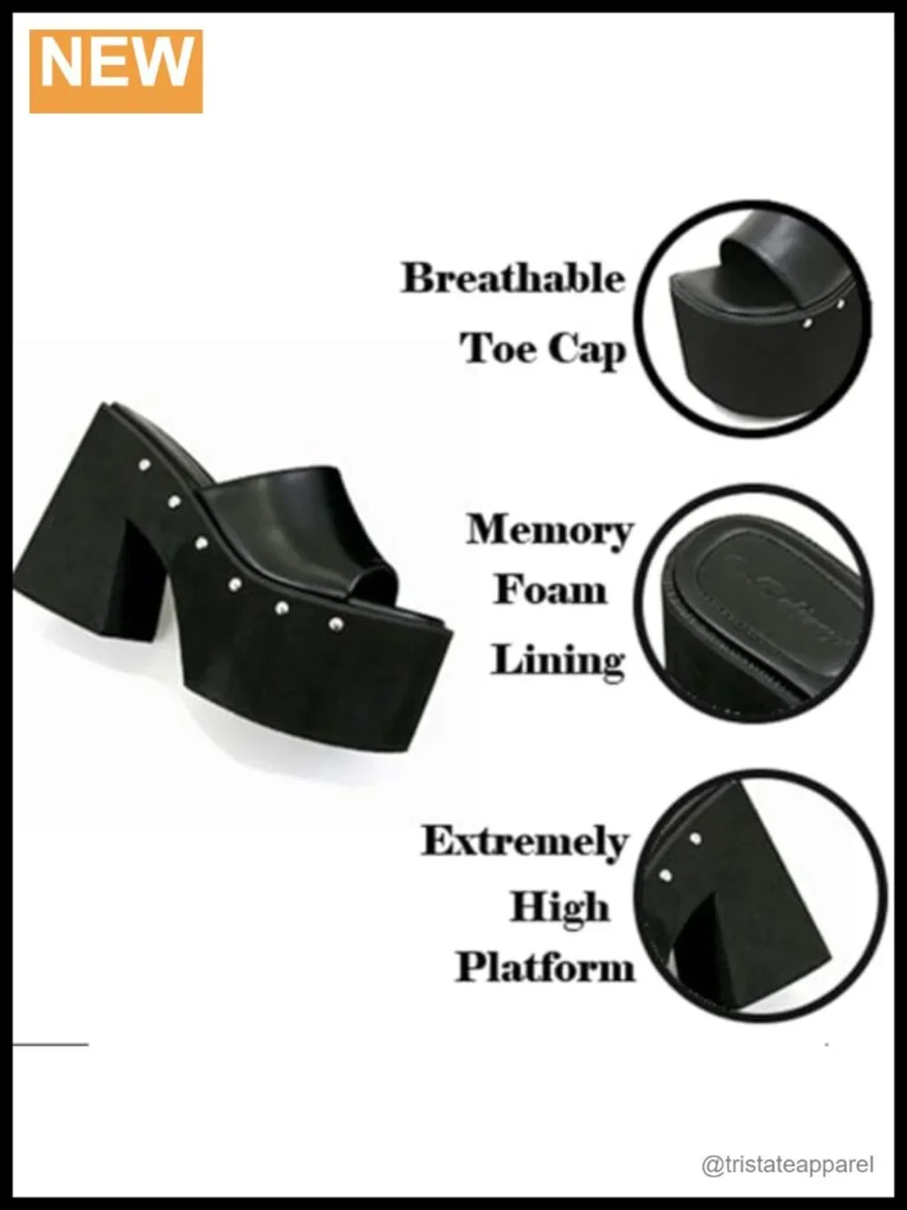 PU Platform Chunky Studded Square Toe Slip-On Block Heel Slides Sandals